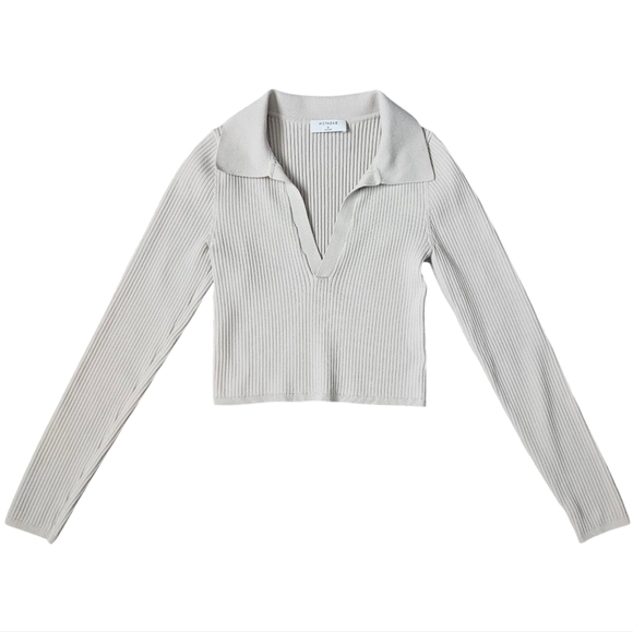 Aritzia Babaton Matte Pearl Sculp Knit Polo Long Sleeve Top Size M - Picture 3 of 7